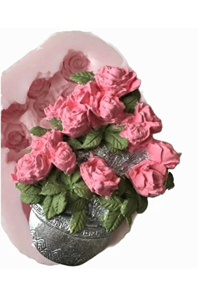 morlalem m Pano Süsü Saksıda Gül Demeti Çiçekler Çiçek Aplik Dekor Silikon Ka...