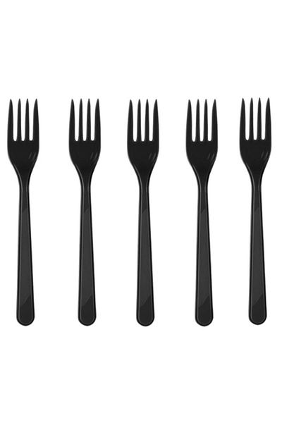 Roll-Up Black Plastic Fork - Pack of 25