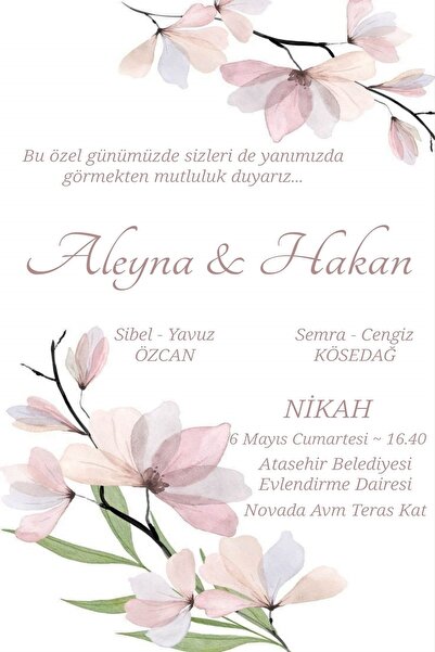 Belinay Bulutay Düğün Davetiyesi 115 01 (50 Adet)