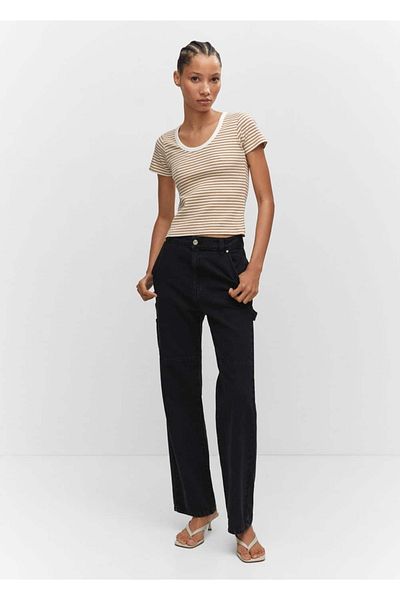 MANGO Woman Tricou țesut în dungi