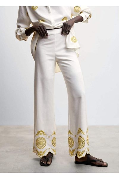 MANGO Woman Ελβετικό κεντημένο παντελόνι Culotte