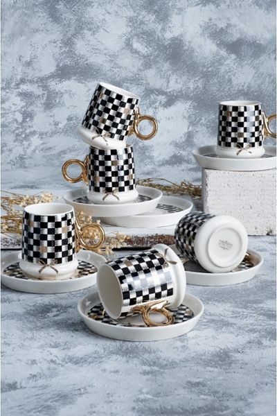 ACAR 22-0125 Almond 6 Porcelain Coffee Cup Set