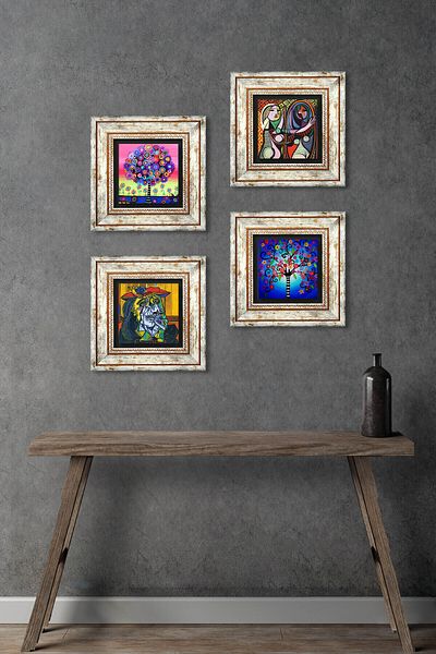 Pinecone Picasso Crying Woman, Girl Against Mirror, Tree of Life Stone Wall Painting Framed Wall Decor