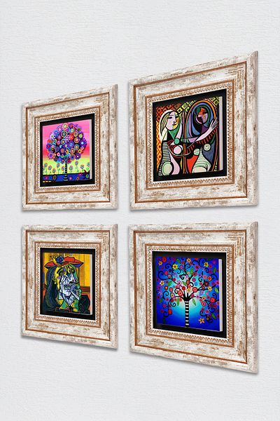 Pinecone Picasso Crying Woman, Girl Against Mirror, Tree of Life Stone Wall Painting Framed Wall Decor
