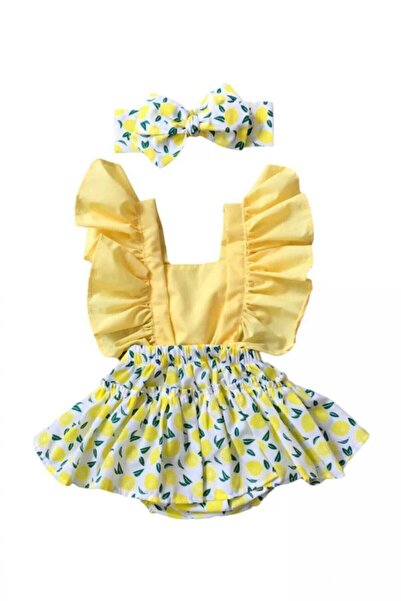 Mira Aksesuar Kız Bebek Limon Fırfır Salopet Bandana Set
