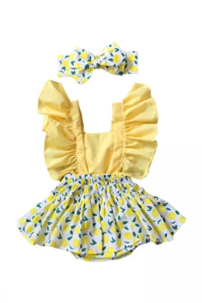 lalinkids Limon Desenli Salopet & Bandana Kız Çocuk Takım