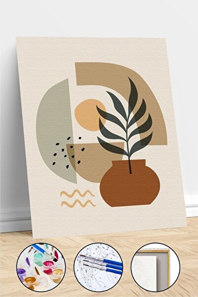 kendinyaphobi Sayılarla Boyama Seti Çerçeveli Kasnaklı Vazodaki Yaprak Dalı 4...