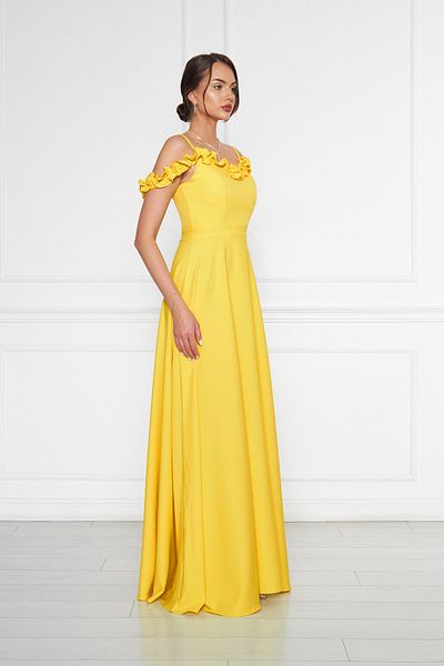 Bidoluelbise Women's Adjustable Strap Ruffle Detail Woven Fabric Maxi Flared Evening Dress