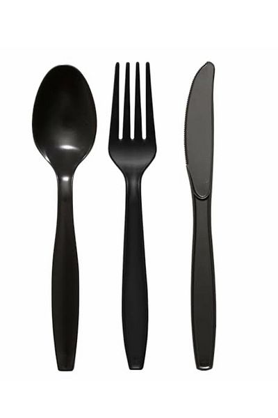 Miopack Black plastic cutlery for 25 people
