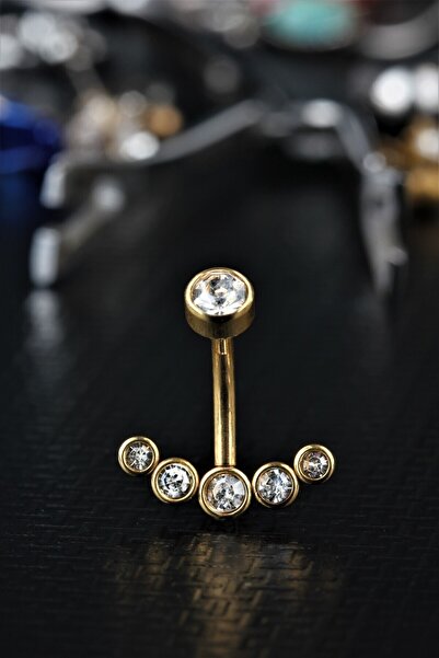depozoom Beş Taşlı Mod Altın Göbek Cerrahi Çelik Piercing