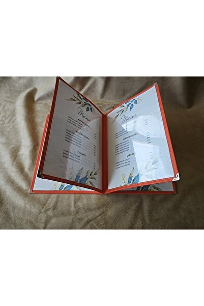 ankara menü (1 adet ] Deri Biyeli A4 4 Yaprak 8 Sayfa Kapasiteli Şeffaf, PVC, Asetat Menü Kabı