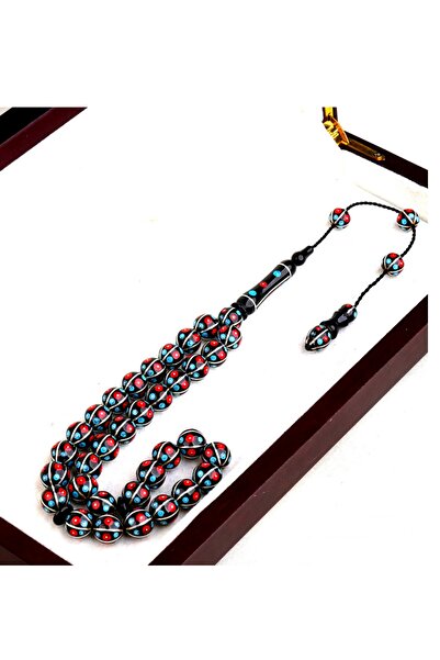 USTATESBİH OLTU ÜZERİNE FİRÜZE & MERCAN VE YARMA GÜMÜŞ İŞLEMELİ SİSTEMLİ PÜSK...