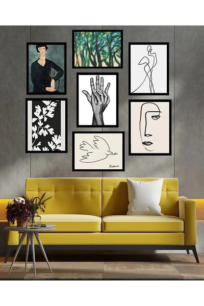 kutuTR Picasso Salon Oturma Yatak Odası İçin Duvar Dekoru Mdf Tablo Seti 7 Pa...