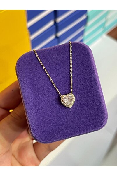 925KOLYE Minimal Kalp Tektaş Kolye 925 Ayar Gümüş Gold Rengi
