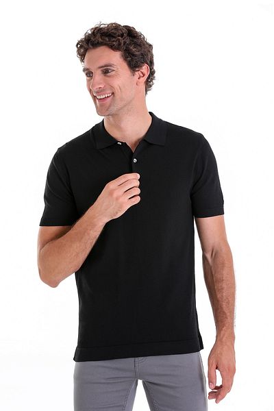 Hatemoğlu Μαύρο μπλουζάκι Comfort Fit με απλό γιακά πόλο από ρεγιόν