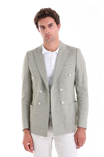 Hatemoğlu Green Slim Fit Straight Pointed Collar Double Breasted Casual Jacket