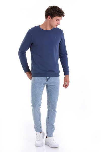 Hatemoğlu Φούτερ indigo Regular Fit Απλό βαμβακερό με λαιμόκοψη