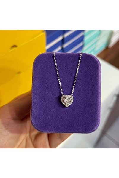 925KOLYE Minimal Kalp Tektaş Kolye 925 Ayar Gümüş Gümüş Renk