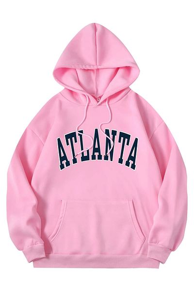 MODAGEN Uniszex rózsaszín pamut Atlanta nyomott oversize kapucnis pulóver
