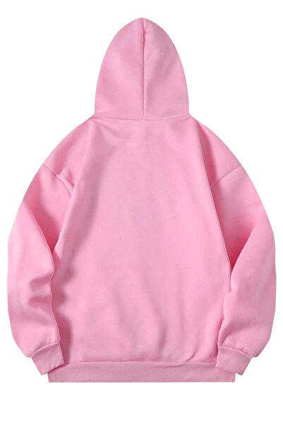 MODAGEN Uniszex rózsaszín pamut Atlanta nyomott oversize kapucnis pulóver