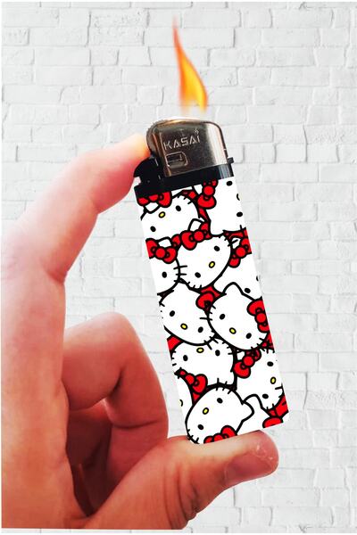 SARANG Çakmak Hello Kitty Sevimli Kafalar Baskılı Full Kaplamalı Gazlı Çakmak