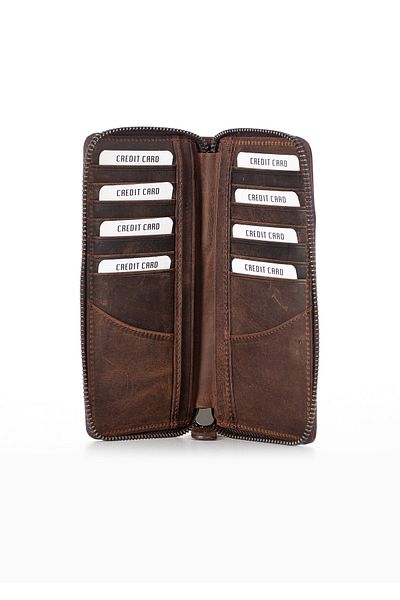 Niki Leather Унисекс портфейл с цип и винтидж карти Dia