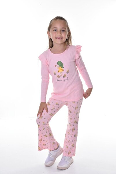 Nimini Kids Cvet Štampano Detalj volana Rebrasto Zvonaste nogavice Devojka A ...