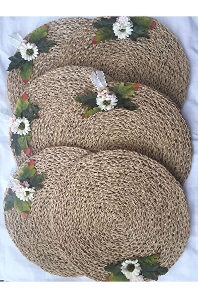 Papatyam 6 Parça Örgü Hasır Supla Amerikan Servis/tahta Taban/çiçek Detaylı/s...