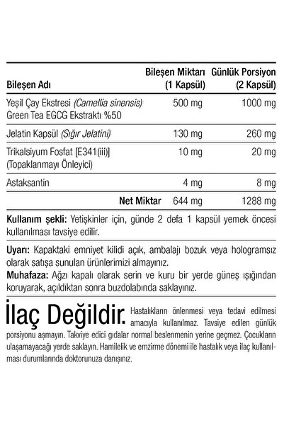 Canfeza Sezgin EGCG YEŞİL ÇAY EKSTRESİ & ASTAKSANTİN 60 Kapsül (EGCG Green Tea Ekstract %50)