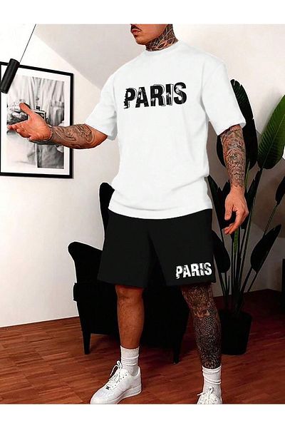 Revasser Unisex PARIS Custom Printed Oversize T-Shirt Shorts Combed Cotton Set