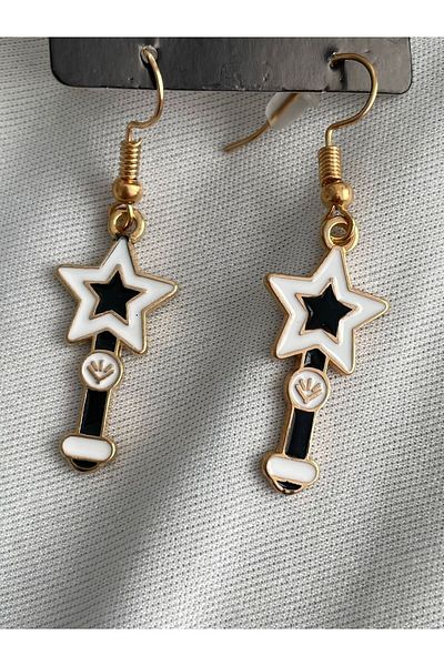 Planet Butik Black Stave Enamel Earrings