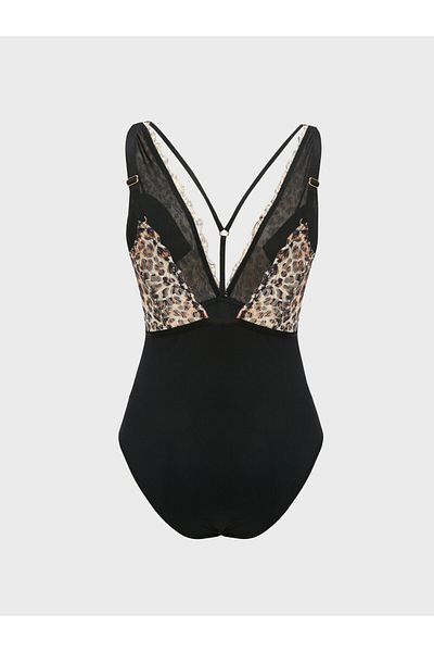LC Waikiki Gemusterter Damen-Bodysuit mit V-Ausschnitt