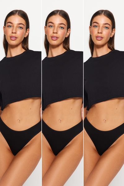 Trendyol Collection Black Premium 3 Pack Brazilian Knitted Panties with  Micro Waist Gluing Detail THMSS24KU00020 - Trendyol