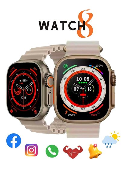 Ekalitem Samsung Galaxy A32, M32 Uyumlu Elektronik Gri Akıllı Saat Watch 8 Üç...