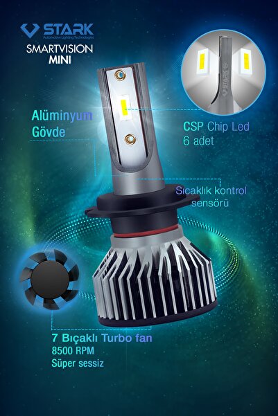 STARK Yeni Smart Vision Uyumlu Mini H1 Led Xenon Far Ampulü Kısa Tip Mini Slim Csp Şimşek Etkili