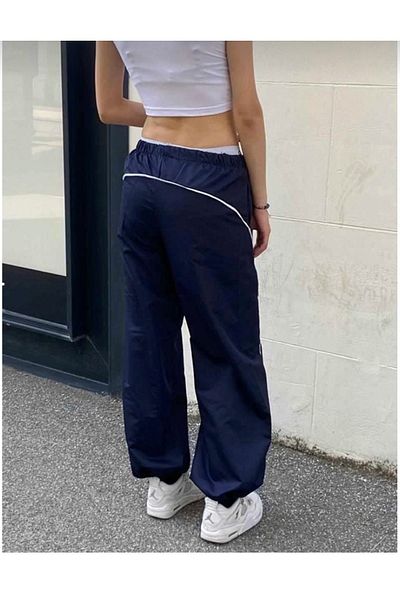 DEEFWEAR Navy Blue Stripe Detail Unisex Parachute Sweatpants/trousers
