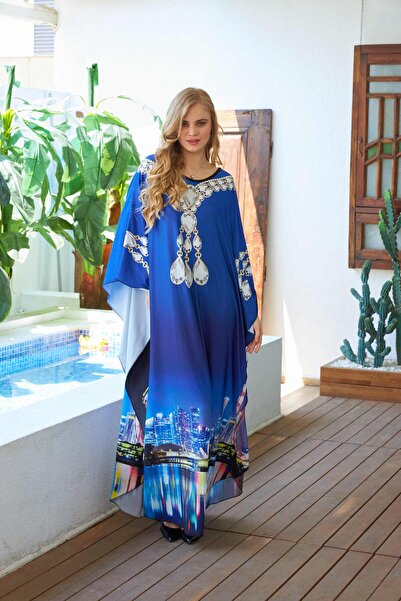 MAVİ ŞEHİR DESENLİ KREP KUMAS? ABAYA