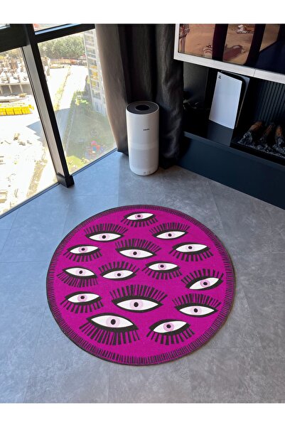 Rugs Modern Halı Fuchsia Pink Eye Theme Woven Base Round Carpet Mira 1415