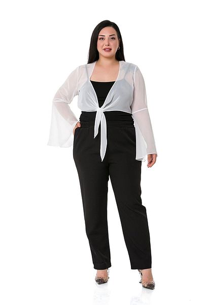 DISENTIS MODEST Plus Size Spanish Sleeve Tied Front Chiffon White Bolero