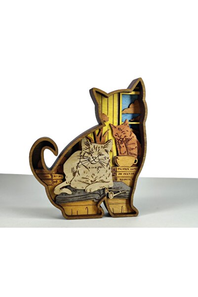 Rotaa Ahşap Mdf Çok Katmanlı Kedi Dekoratif Obje