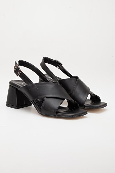 LİLLA women's square toe short heel cross strap daily shoes