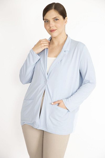 Şans Tekstil Blauer Damen-Cardigan mit einem Knopf und ungefütterten Taschen, 26a36429