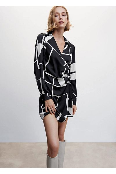 MANGO Woman Satin Patterned Dress
