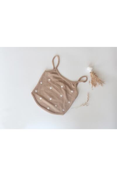 blackstrip İp Askılı Papatya Nakışlı Crop