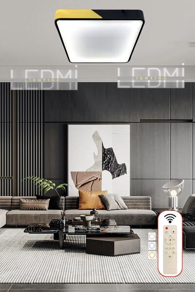 Ledmi Lighting Kare Model Kumandalı 3 Renk Aydınlatmalı Kaplamalı Tavan Avize...