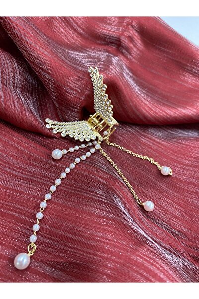 EBMER Culoarea aurie, piatră și perle, detaliată, în formă de fluture, închizătoare de blocare din metal suspendată