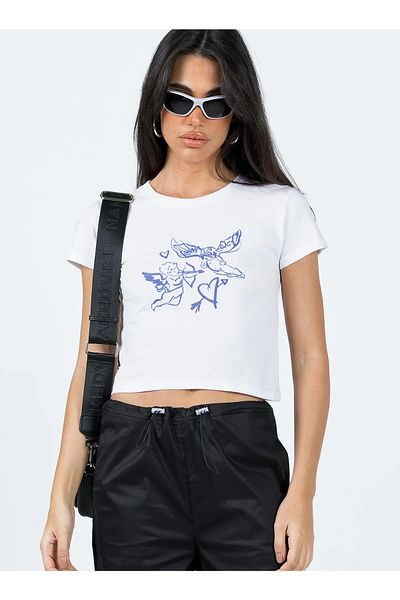 Jose Clothing ΓΥΝΑΙΚΕΙΑ ΛΕΥΚΗ ΕΚΠΤΩΜΕΝΗ ΚΟΝΤΟΜΑΝΙΚΗ ΣΤΟ ΣΩΜΑ OTURAN CROP TOP BABY TEE BLUZ