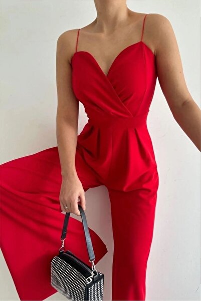 twomeey Γυναικείο κόκκινο, εισαγόμενο κρεπ υφασμάτινο φόρεμα με φαρδύ πόδι