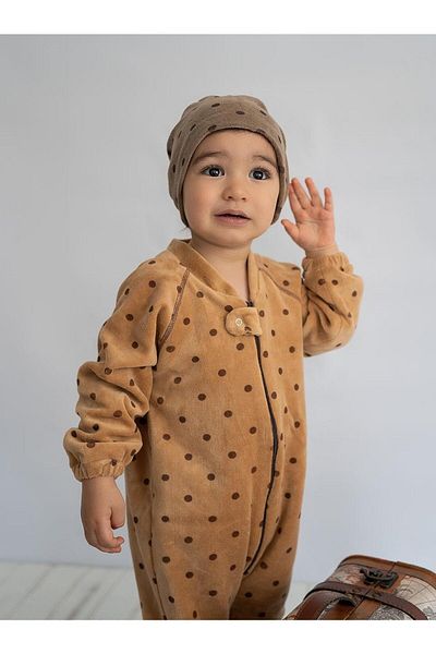 Kirazkids Brown Velvet Hat with Coffee Dot Pattern