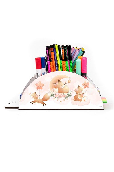 kutuTR Wooden VIP Vivies Desktop Pen Holder Organizer with Rainbow Ruler Assembled Box